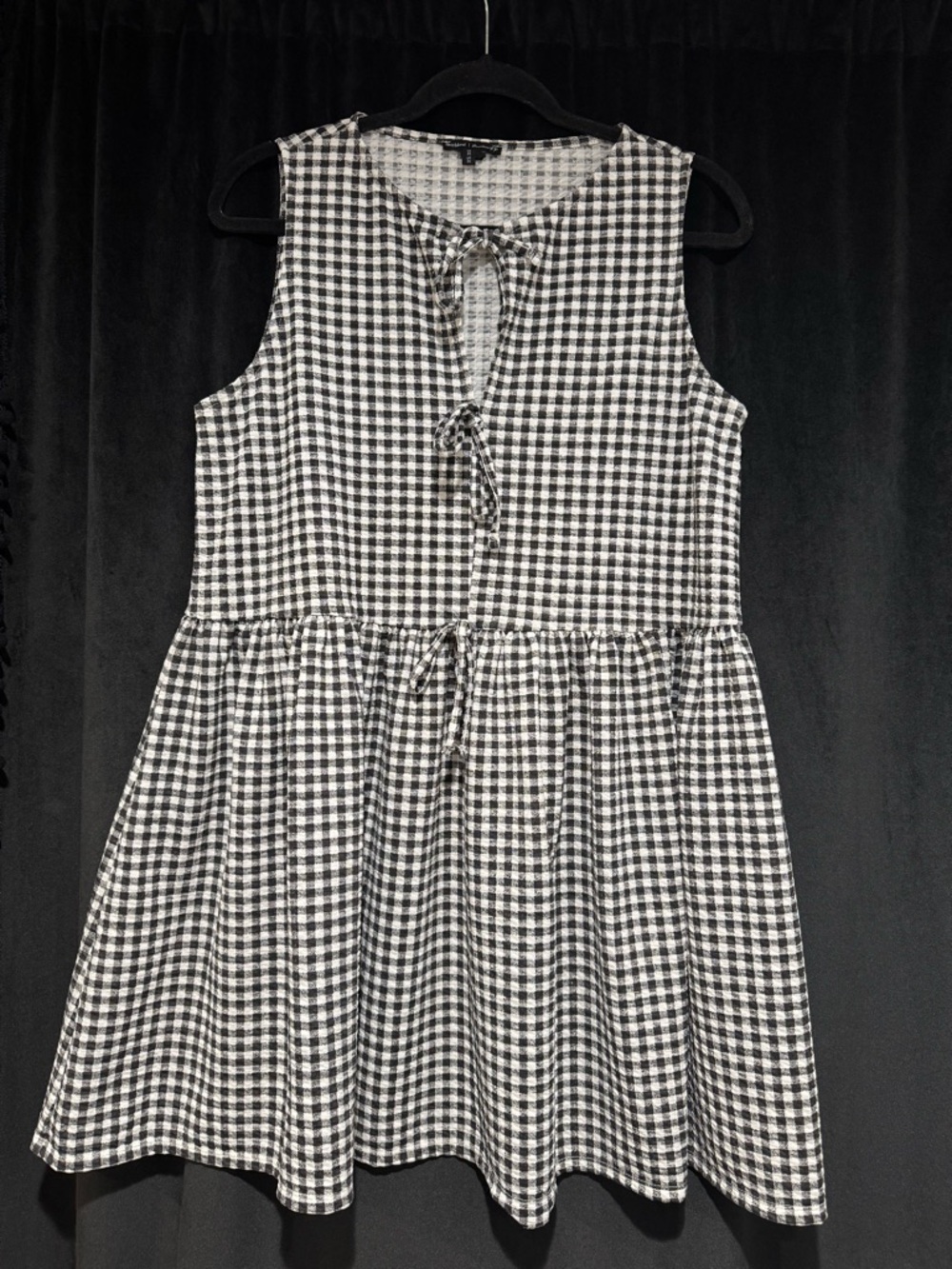 River Island Black & White Gingham Tie-Front Dress size L